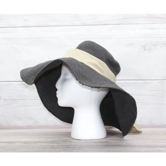 Scala Black 100% Paper Brown Ribbon Wide Brim Floppy Summer Beach Sun Hat - Picture 2 of 10